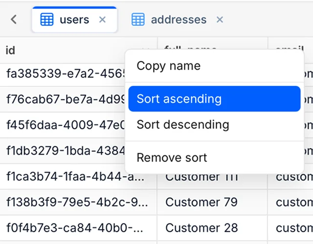 Sort and resize columns