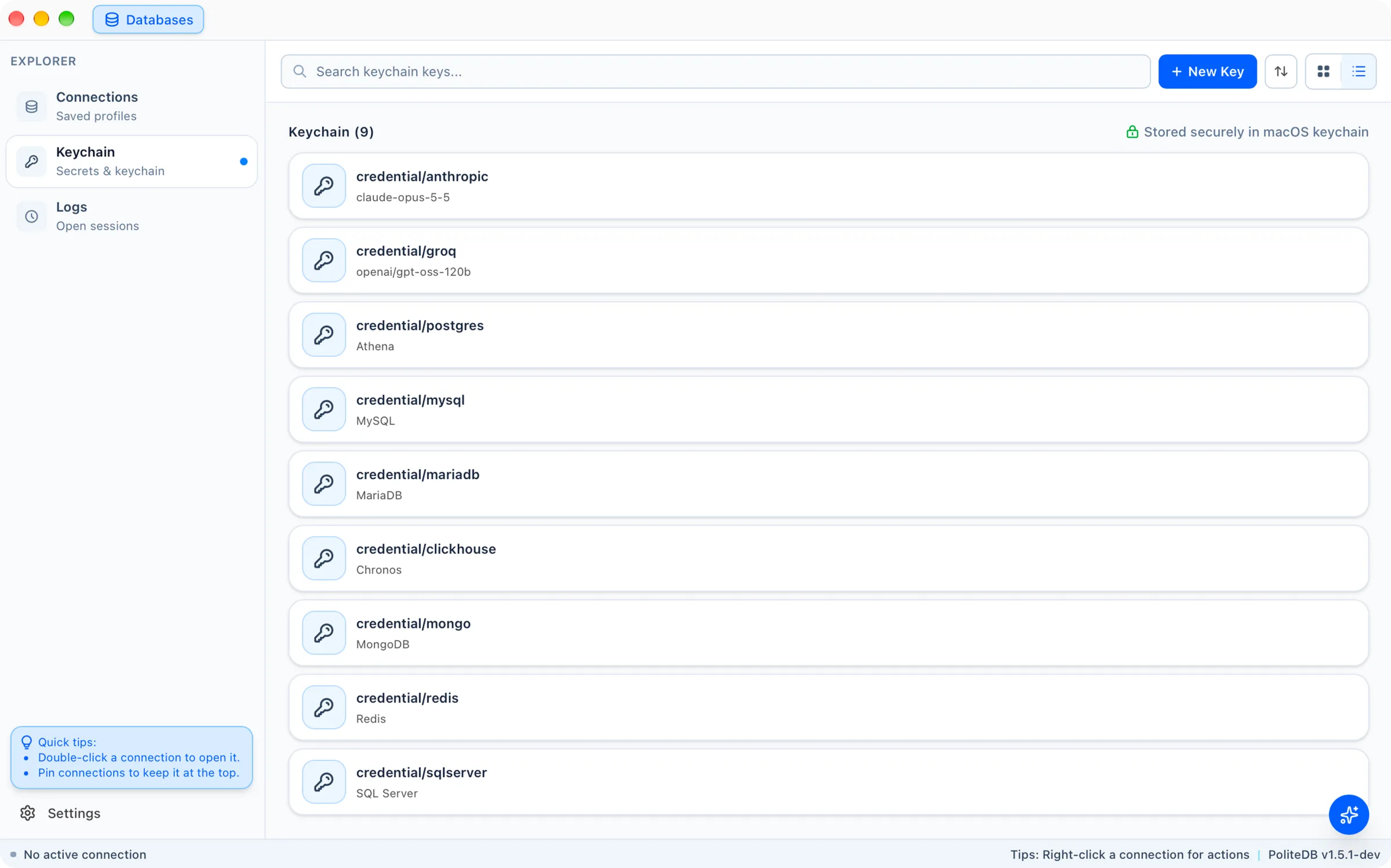 PoliteDB Keychain feature